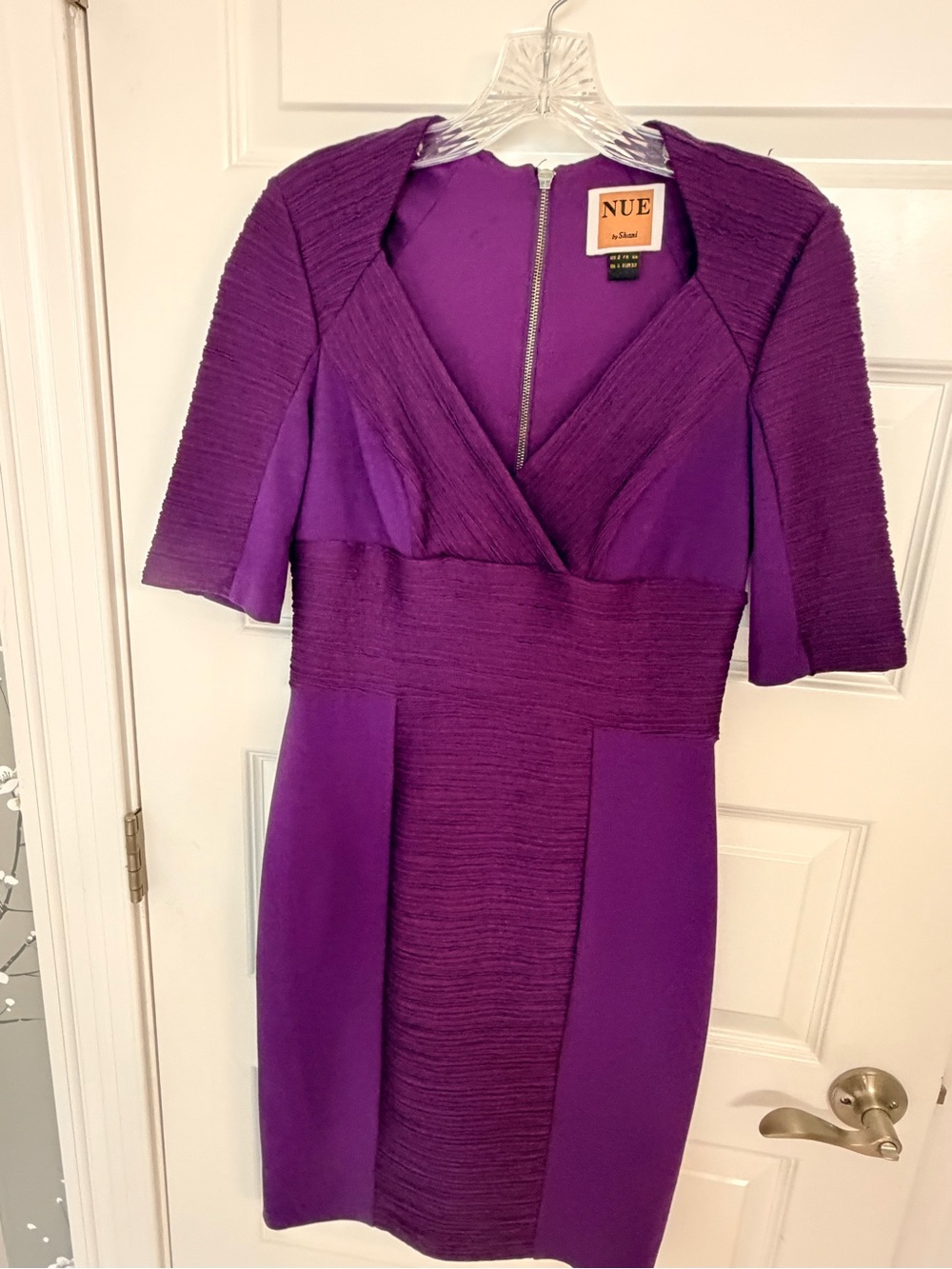 NUE by Shani Purple V-Neck Textured Sheath Dress